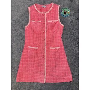 Women's Size Medium Pink Shimmer Tweed Full Button Sabrina Carpenter 50s Dress